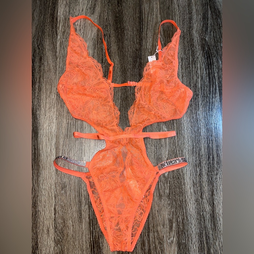 Victoria's Secret Vibrant Orange Lace Lingerie Bodysuit
